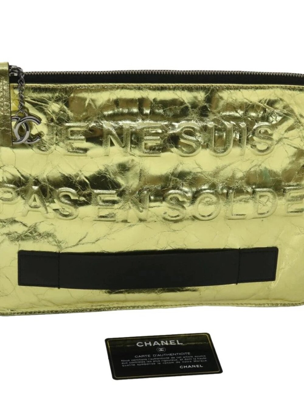 CHANEL Clutch Bag Metallic Leather Gold A82164 CC Auth 38172SAV